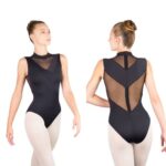 maillot sin mangas negro con tul transparente