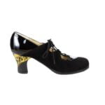 zapato flamenco negro ante y charol con tacon pintado