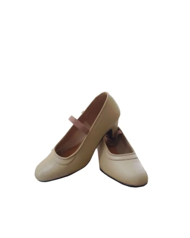Zapato flamenco iniciacion beig elastico con clavos