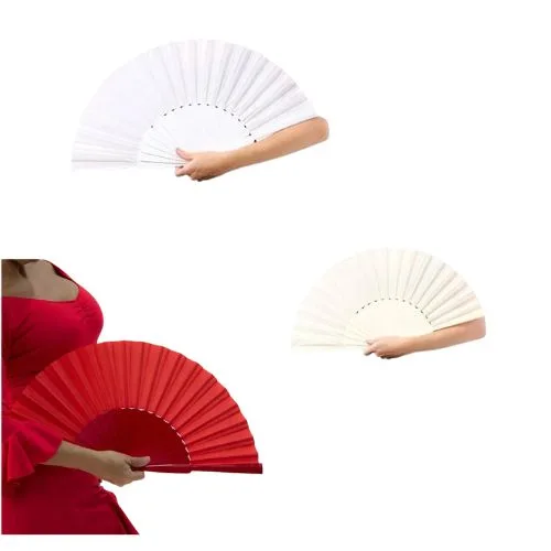 Abanico pericon de madera en color rojo, beige y blanco