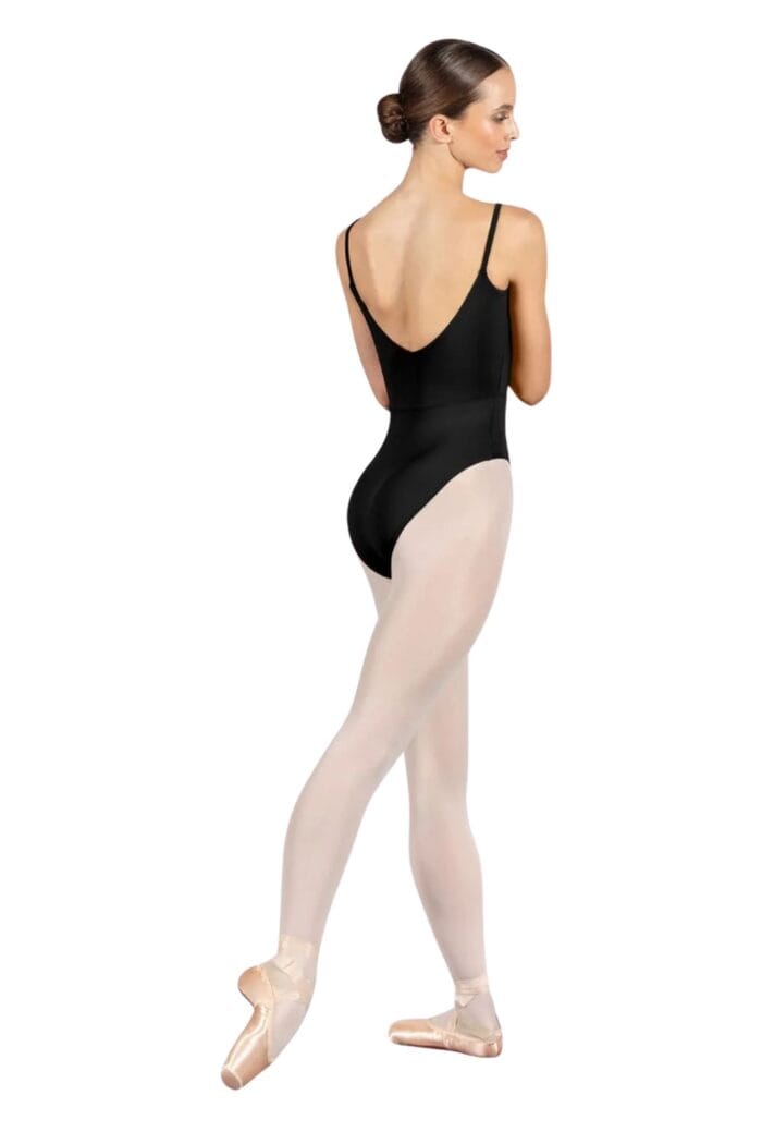 Maillot de tirante fino en color negro con costuras tipo corpiño