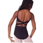 Maillot niña tirante fino ajustable con espalda cruzada en color negro