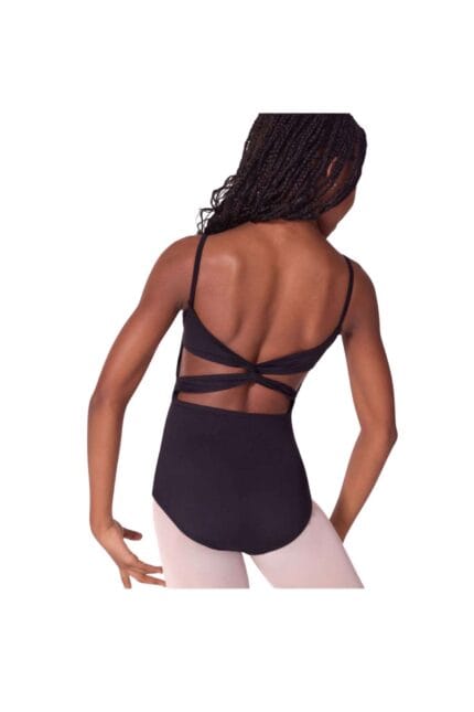 Maillot niña tirante fino ajustable con espalda cruzada en color negro