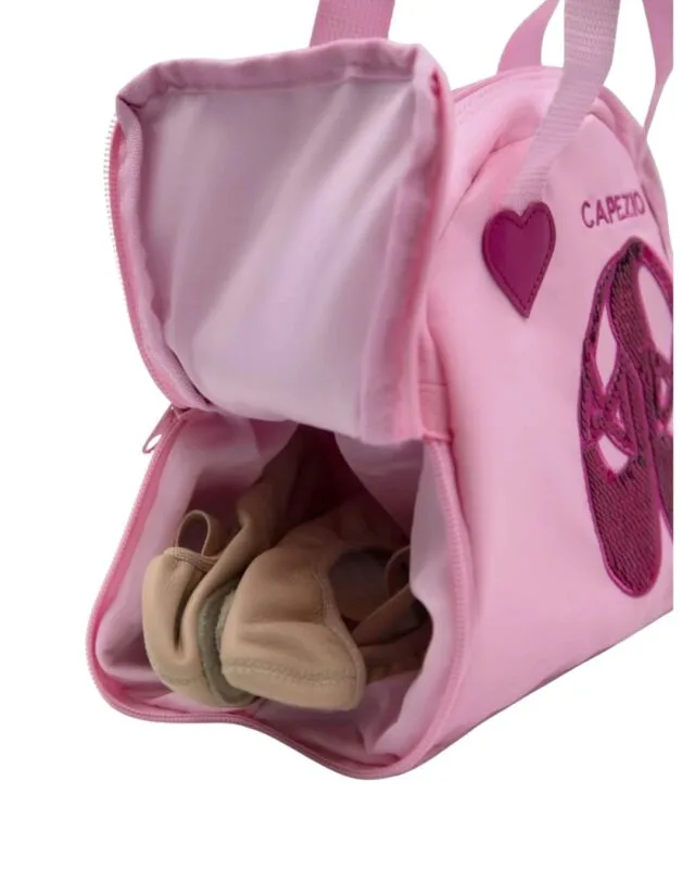 Bolsa de Danza Capezio rosa con zapatillas de ballet de lentejuelas