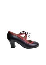 Zapato flamenco profesional en color negro con ribetes rojos