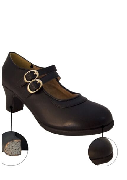 Zapato flamenco iniciación doble hebilla con clavos