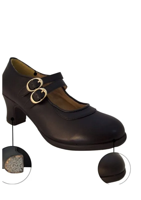 Zapato flamenco iniciación doble hebilla con clavos