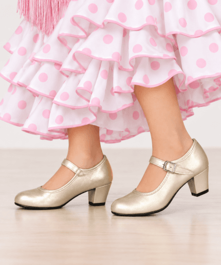 zapatos dorados/platino para niña de la marca pasos de baile